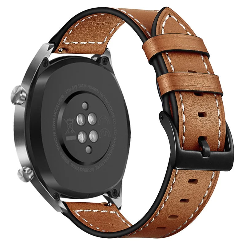 Compra en volumen de 22 mm Correa de reloj de cuero con conector plano para Huawei Watch GT5 Pro / Samsung Galaxy Watch3 / Amazfit GTR 4 - Marrón oscuro
