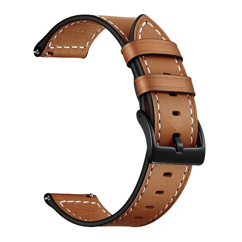 Compra en volumen de 22 mm Correa de reloj de cuero con conector plano para Huawei Watch GT5 Pro / Samsung Galaxy Watch3 / Amazfit GTR 4 - Marrón oscuro