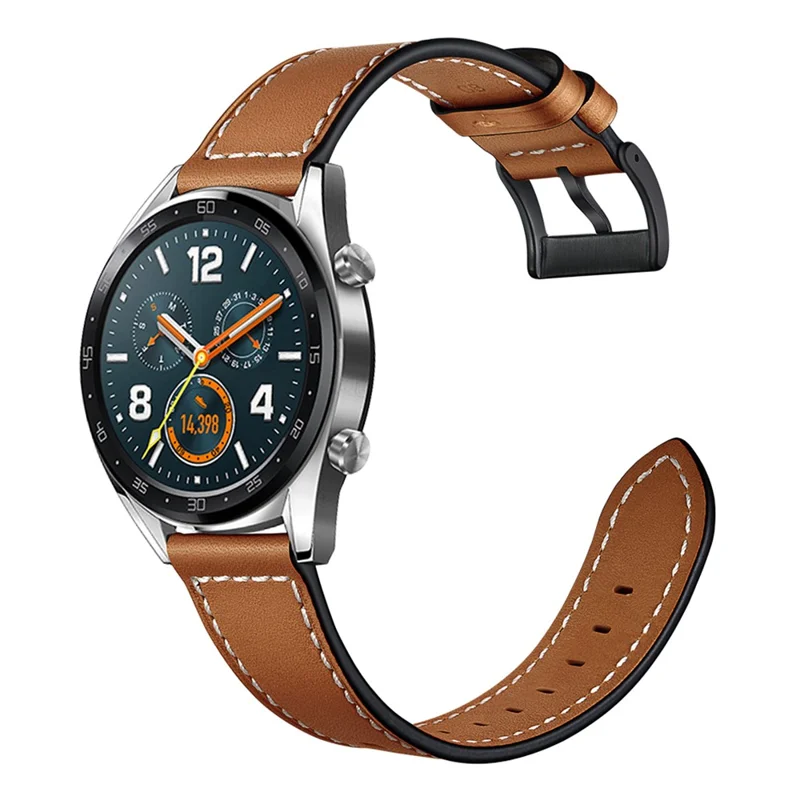 Compra en volumen de 22 mm Correa de reloj de cuero con conector plano para Huawei Watch GT5 Pro / Samsung Galaxy Watch3 / Amazfit GTR 4 - Marrón oscuro