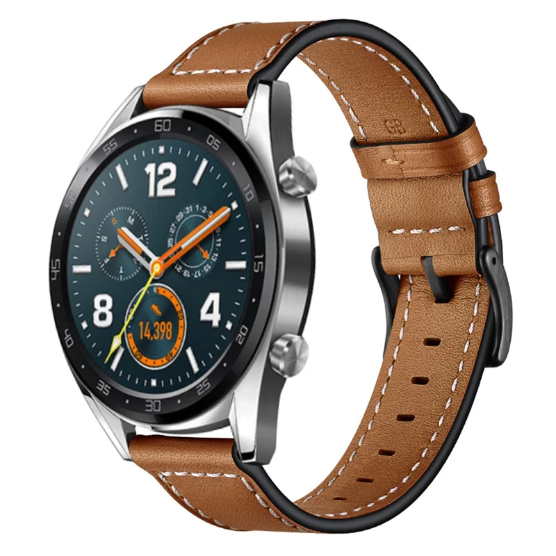 Compra en volumen de 22 mm Correa de reloj de cuero con conector plano para Huawei Watch GT5 Pro / Samsung Galaxy Watch3 / Amazfit GTR 4 - Marrón oscuro