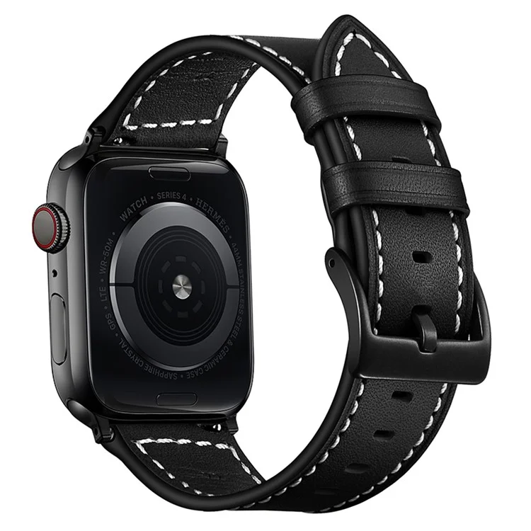 Achetez en vrac un bracelet de montre en cuir véritable cousu pour Apple Watch Series 10 Ultra 9 8 7 SE 6 5 4 3 2 1 46mm 49mm 45mm 44mm 40mm - Noir
