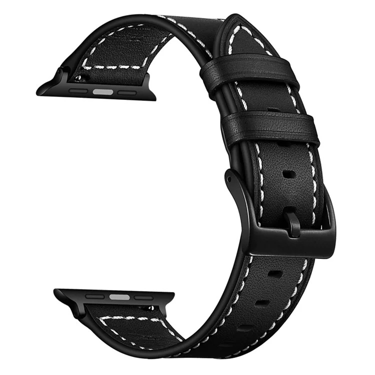 Achetez en vrac un bracelet de montre en cuir véritable cousu pour Apple Watch Series 10 Ultra 9 8 7 SE 6 5 4 3 2 1 46mm 49mm 45mm 44mm 40mm - Noir