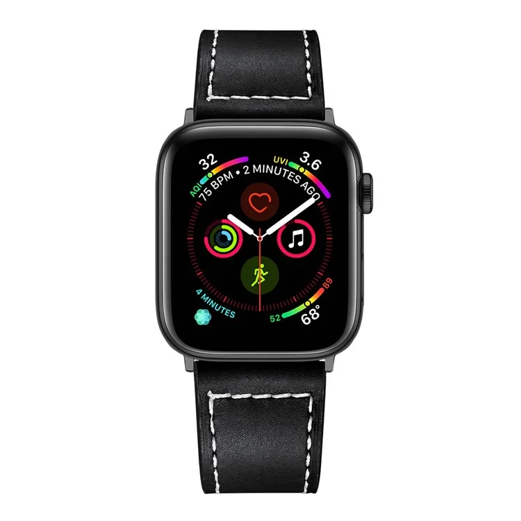 Achetez en vrac un bracelet de montre en cuir véritable cousu pour Apple Watch Series 10 Ultra 9 8 7 SE 6 5 4 3 2 1 46mm 49mm 45mm 44mm 40mm - Noir