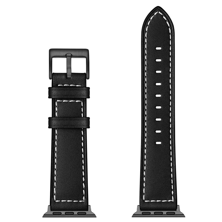 Achetez en vrac un bracelet de montre en cuir véritable cousu pour Apple Watch Series 10 Ultra 9 8 7 SE 6 5 4 3 2 1 46mm 49mm 45mm 44mm 40mm - Noir