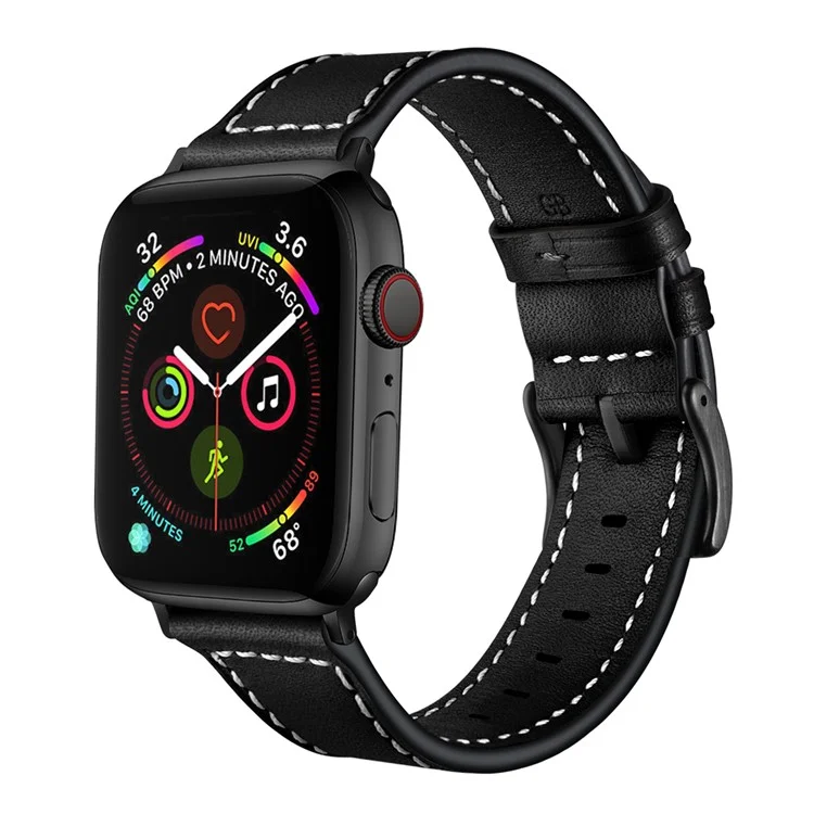 Achetez en vrac un bracelet de montre en cuir véritable cousu pour Apple Watch Series 10 Ultra 9 8 7 SE 6 5 4 3 2 1 46mm 49mm 45mm 44mm 40mm - Noir