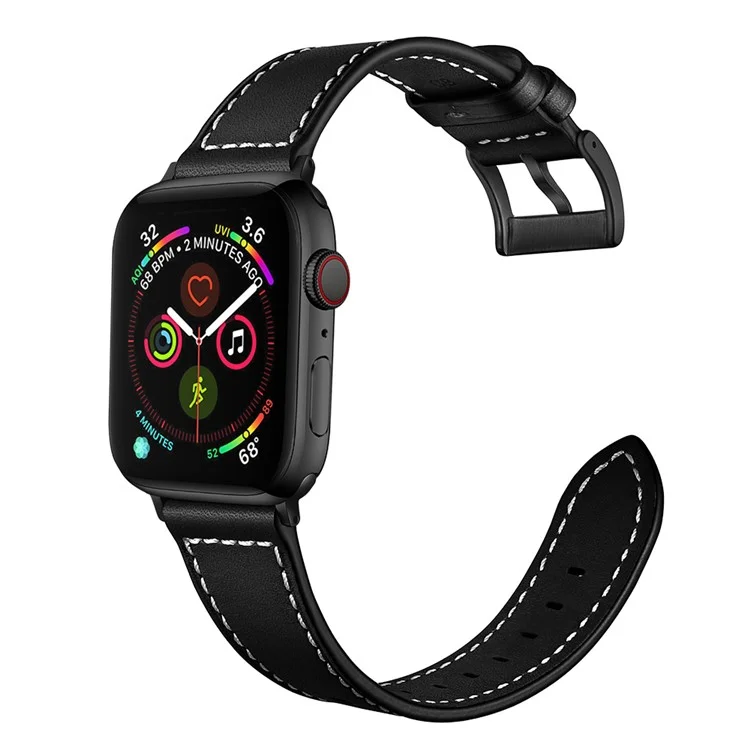 Achetez en vrac un bracelet de montre en cuir véritable cousu pour Apple Watch Series 10 Ultra 9 8 7 SE 6 5 4 3 2 1 46mm 49mm 45mm 44mm 40mm - Noir