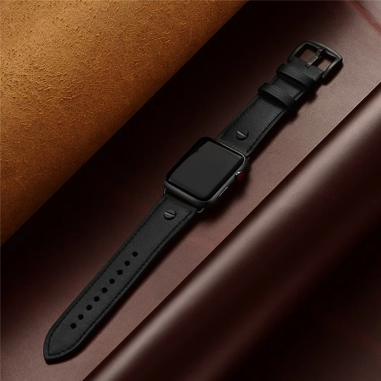 Massenkauf Armband für Apple Watch Series 10 9 8 7 SE 6 5 4 3 2 1 42mm 41mm 40mm 38mm echtes Rindsleder Riemen Nieten Dekor - Schwarz