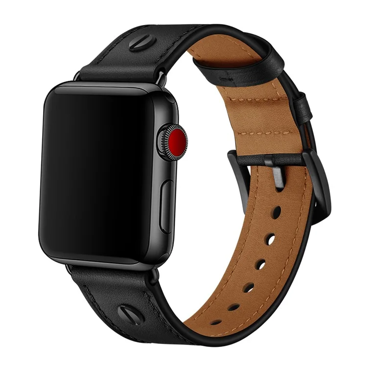 Massenkauf Armband für Apple Watch Series 10 9 8 7 SE 6 5 4 3 2 1 42mm 41mm 40mm 38mm echtes Rindsleder Riemen Nieten Dekor - Schwarz