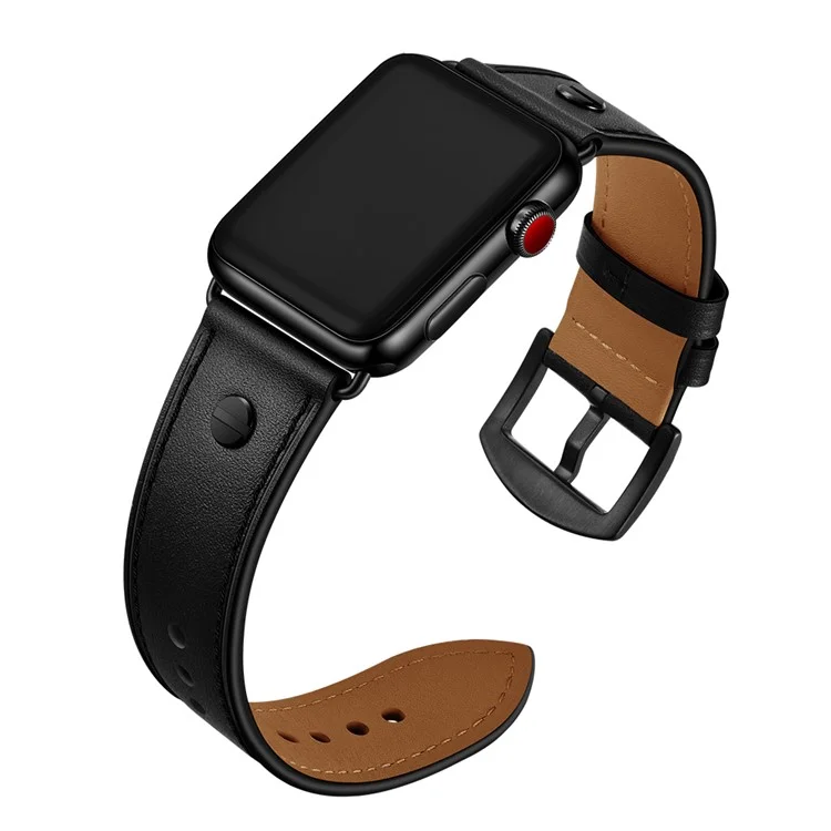 Massenkauf Armband für Apple Watch Series 10 9 8 7 SE 6 5 4 3 2 1 42mm 41mm 40mm 38mm echtes Rindsleder Riemen Nieten Dekor - Schwarz