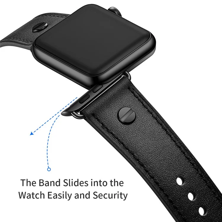 Massenkauf Armband für Apple Watch Series 10 9 8 7 SE 6 5 4 3 2 1 42mm 41mm 40mm 38mm echtes Rindsleder Riemen Nieten Dekor - Schwarz