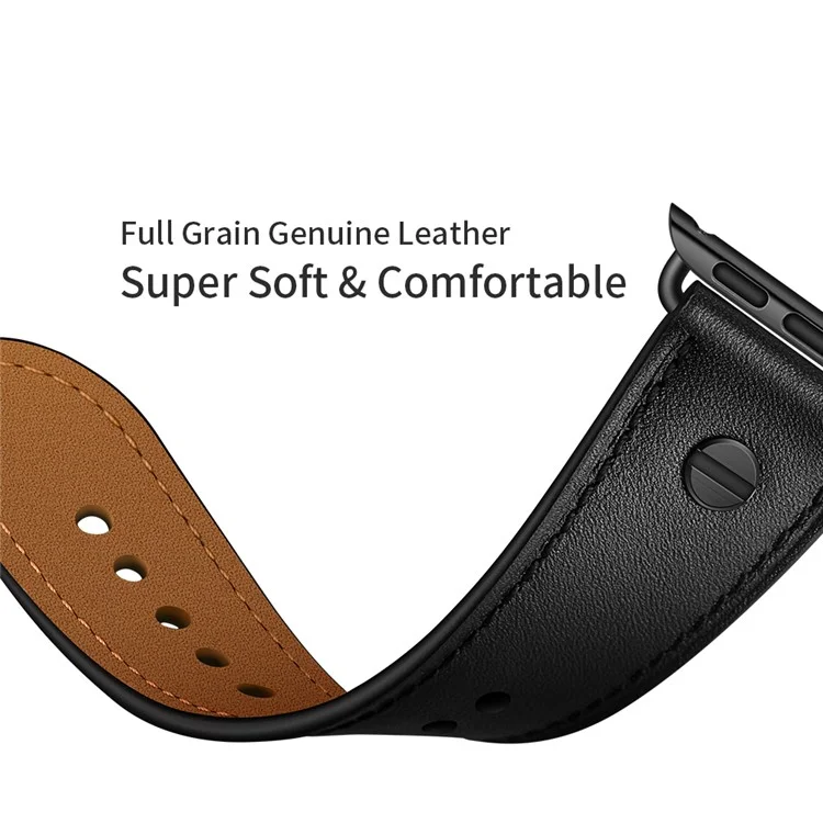 Massenkauf Armband für Apple Watch Series 10 9 8 7 SE 6 5 4 3 2 1 42mm 41mm 40mm 38mm echtes Rindsleder Riemen Nieten Dekor - Schwarz