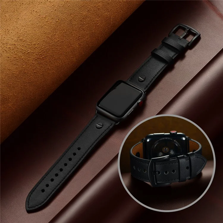Massenkauf Armband für Apple Watch Series 10 9 8 7 SE 6 5 4 3 2 1 42mm 41mm 40mm 38mm echtes Rindsleder Riemen Nieten Dekor - Schwarz