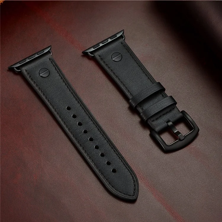 Massenkauf Armband für Apple Watch Series 10 9 8 7 SE 6 5 4 3 2 1 42mm 41mm 40mm 38mm echtes Rindsleder Riemen Nieten Dekor - Schwarz