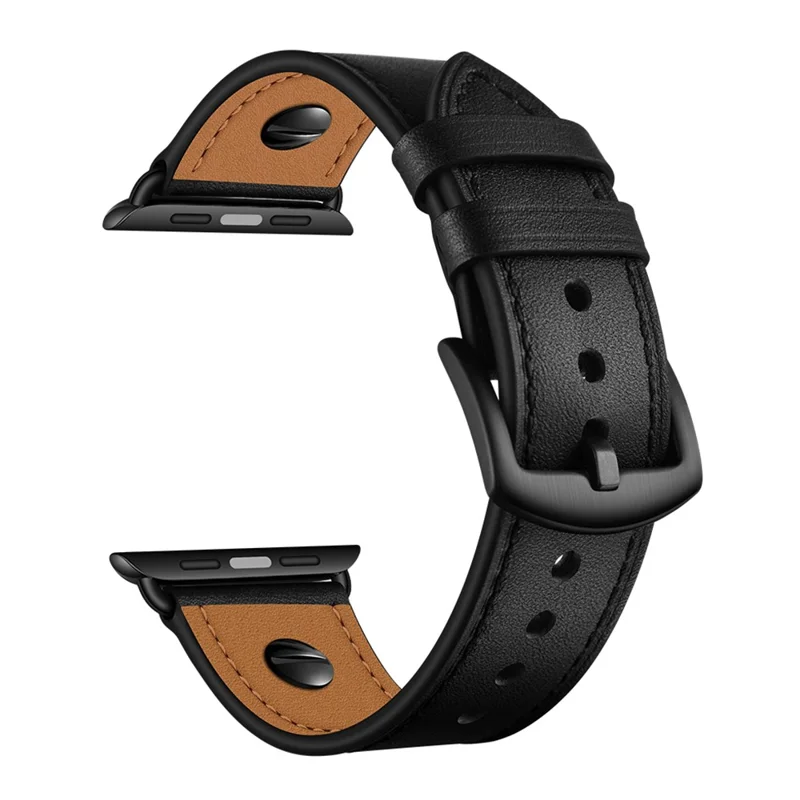 Compra a granel Correa de cuero de vaca para Apple Watch Series 10 Ultra 9 8 7 SE 6 5 4 3 2 1 de 46mm, 49mm, 45mm, 44mm, 44mm - Negro