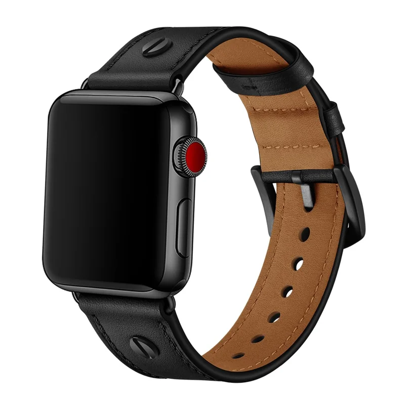 Compra a granel Correa de cuero de vaca para Apple Watch Series 10 Ultra 9 8 7 SE 6 5 4 3 2 1 de 46mm, 49mm, 45mm, 44mm, 44mm - Negro