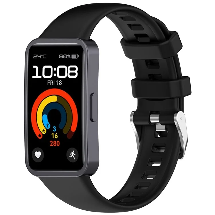 Pulseira de silicone para Huawei Band 9 / 8 com fivela de aço inoxidável - Preta