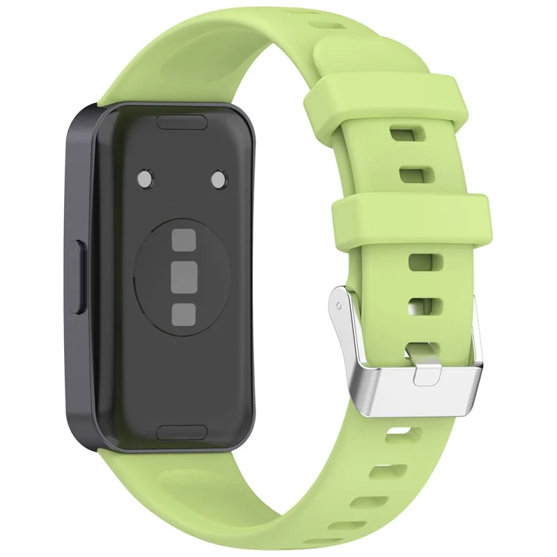 Silicone Watchband For Huawei Band 9  /  8 Replacement Strap with Steel Silver Buckle - Lime