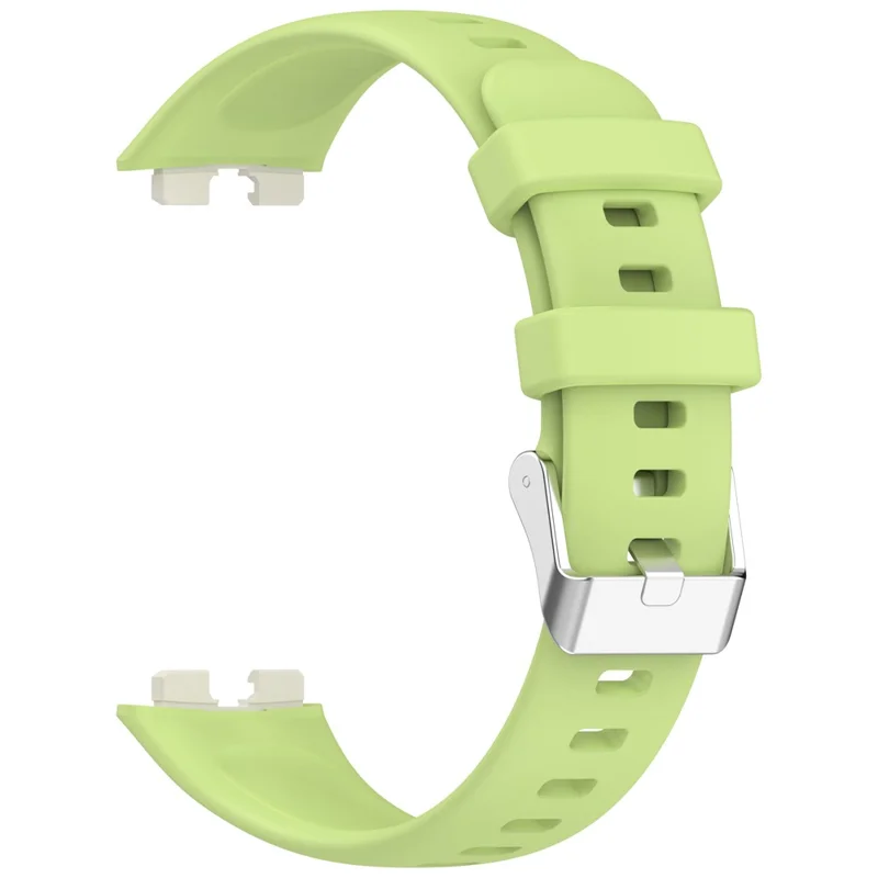 Silicone Watchband For Huawei Band 9  /  8 Replacement Strap with Steel Silver Buckle - Lime