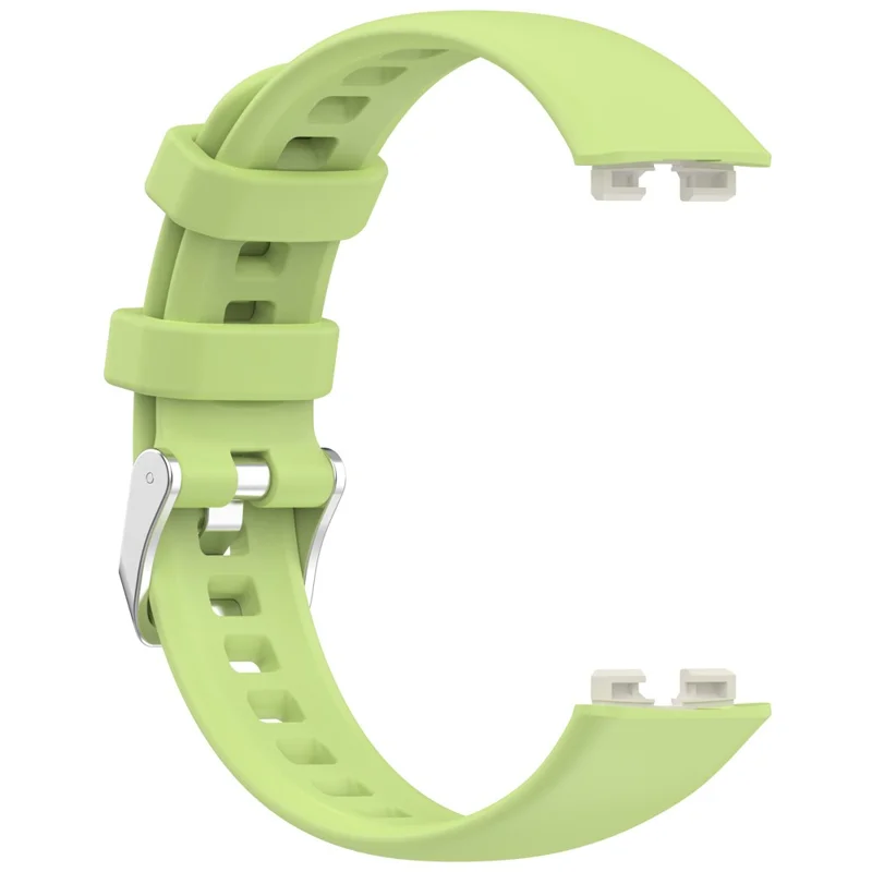Silicone Watchband For Huawei Band 9  /  8 Replacement Strap with Steel Silver Buckle - Lime