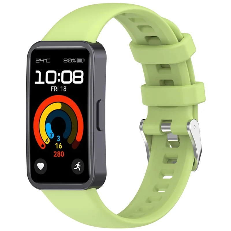 Silicone Watchband For Huawei Band 9  /  8 Replacement Strap with Steel Silver Buckle - Lime