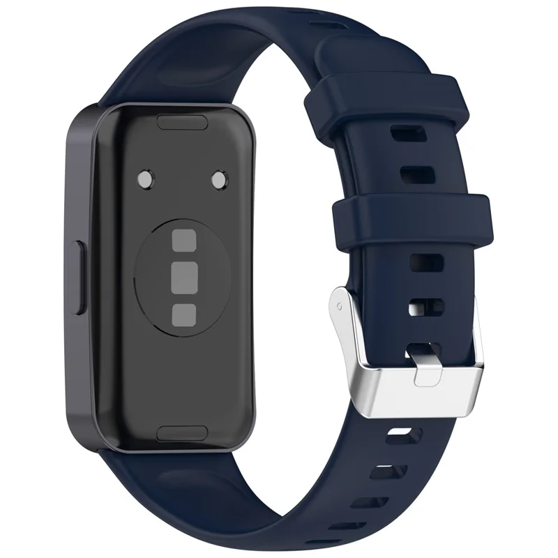 Silicone Watchband For Huawei Band 9  /  8 Replacement Strap with Steel Silver Buckle - Ink Blue