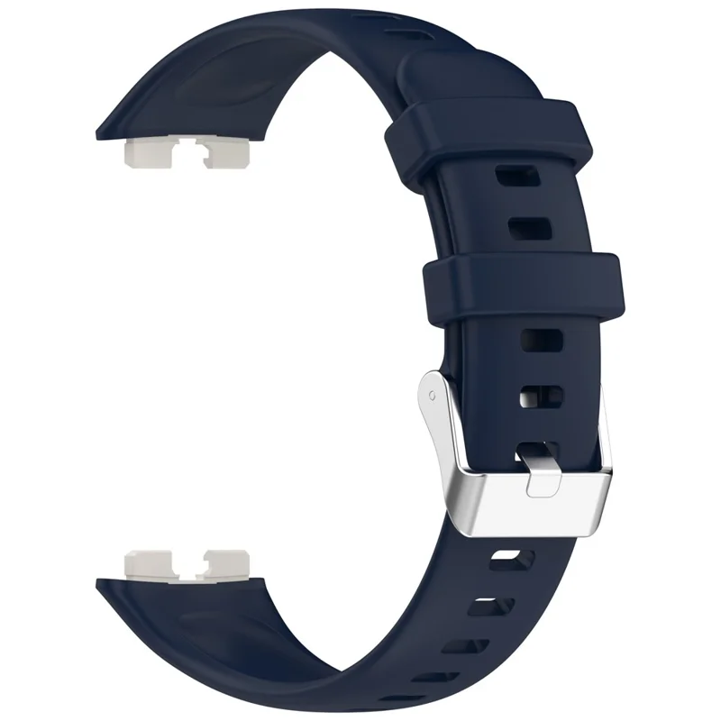 Silicone Watchband For Huawei Band 9  /  8 Replacement Strap with Steel Silver Buckle - Ink Blue