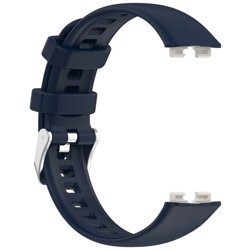 Silicone Watchband For Huawei Band 9  /  8 Replacement Strap with Steel Silver Buckle - Ink Blue
