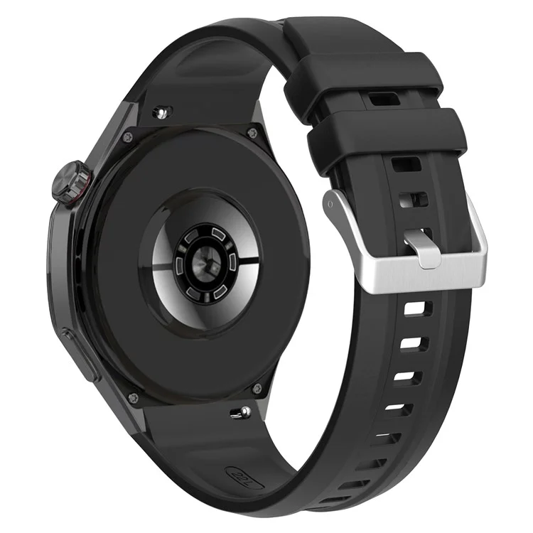 Für Huawei Watch GT 5 Pro 46mm Silikonarmband, verstellbar mit Silberschnalle - Schwarz