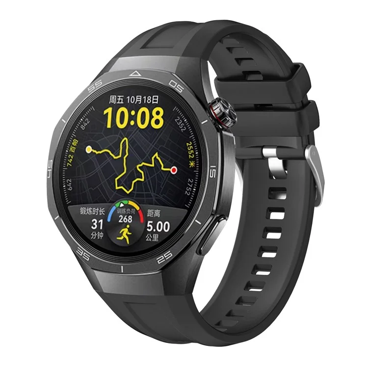 Für Huawei Watch GT 5 Pro 46mm Silikonarmband, verstellbar mit Silberschnalle - Schwarz