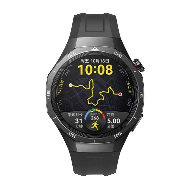 Für Huawei Watch GT 5 Pro 46mm Silikonarmband, verstellbar mit Silberschnalle - Schwarz