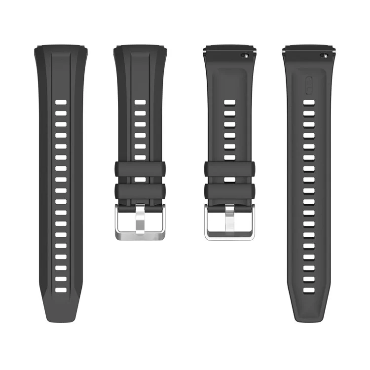 Für Huawei Watch GT 5 Pro 46mm Silikonarmband, verstellbar mit Silberschnalle - Schwarz
