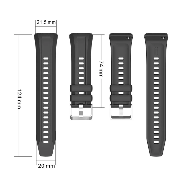 Für Huawei Watch GT 5 Pro 46mm Silikonarmband, verstellbar mit Silberschnalle - Schwarz