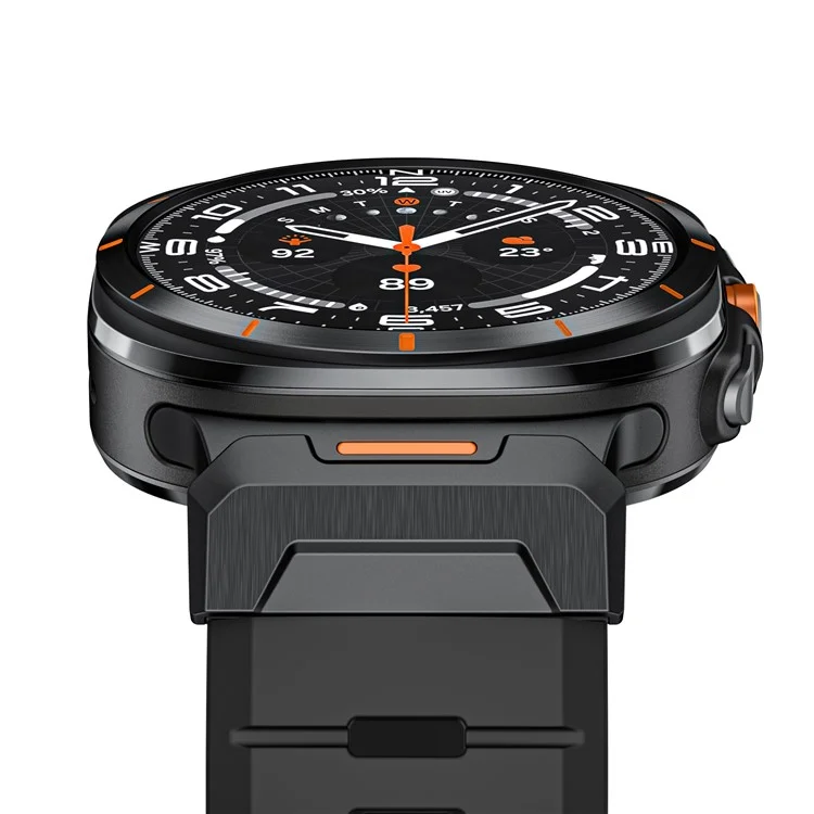LEMONDA For Samsung Galaxy Watch Ultra 47mm Fluorubber Strap Sweatproof Sport Watch Band - Black / Black Connector