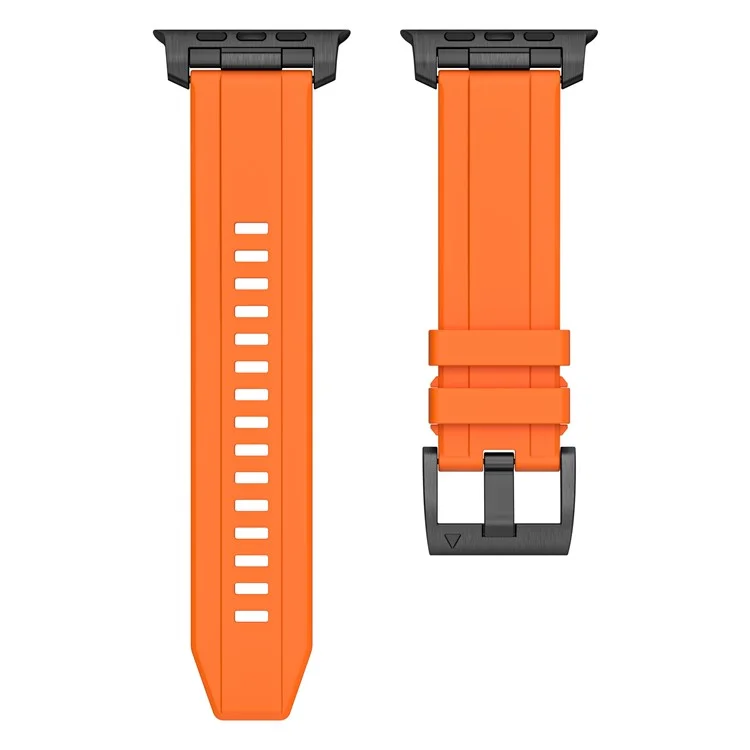 LEMONDA Watch Bands For Apple Watch Series 10 Ultra 9 8 7 SE 6 5 4 3 2 1 46mm 49mm 45mm 44mm 42mm Silicone Strap - Orange+Black Connector