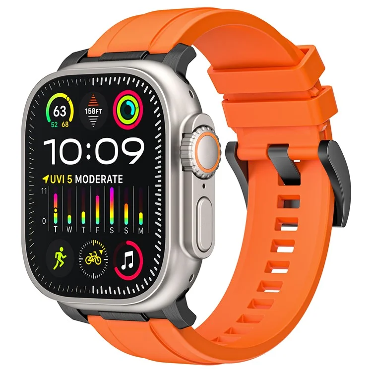 LEMONDA Watch Bands For Apple Watch Series 10 Ultra 9 8 7 SE 6 5 4 3 2 1 46mm 49mm 45mm 44mm 42mm Silicone Strap - Orange+Black Connector