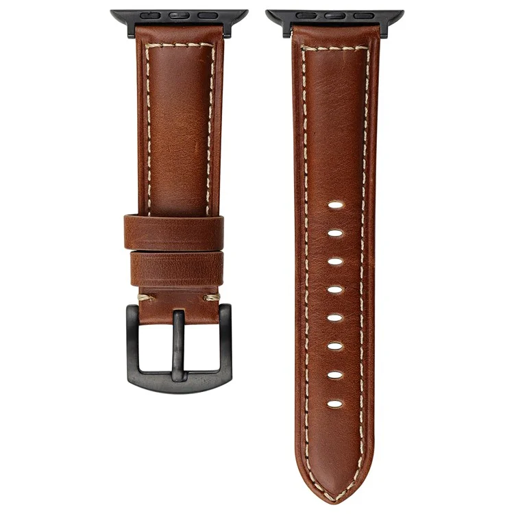 Bracelet de montre pour Apple Watch Series 10 Ultra 9 8 7 SE 6 5 4 3 2 1 46 mm 49 mm 45 mm 44 mm 42 mm - Bracelet en cuir de vache véritable - Brun