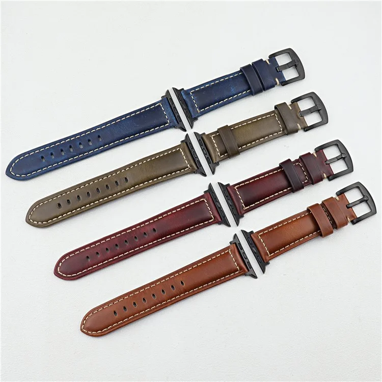 Bracelet de montre pour Apple Watch Series 10 Ultra 9 8 7 SE 6 5 4 3 2 1 46 mm 49 mm 45 mm 44 mm 42 mm - Bracelet en cuir de vache véritable - Brun