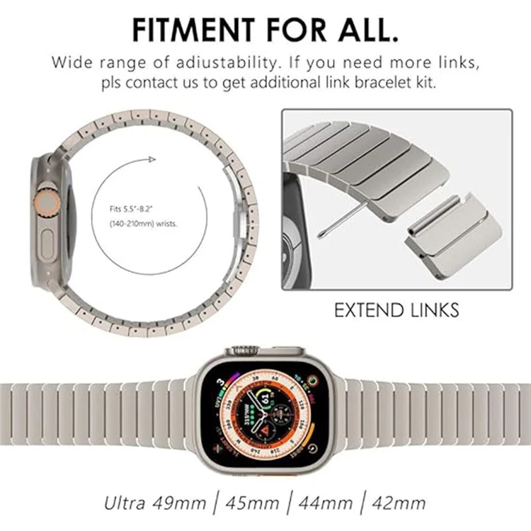 Watch Band For Apple Watch Series 10 9 8 7 SE 6 5 4 3 2 1 42mm 41mm 40mm 38mm 1-Bead Bamboo Link Stainless Steel Strap - Titanium
