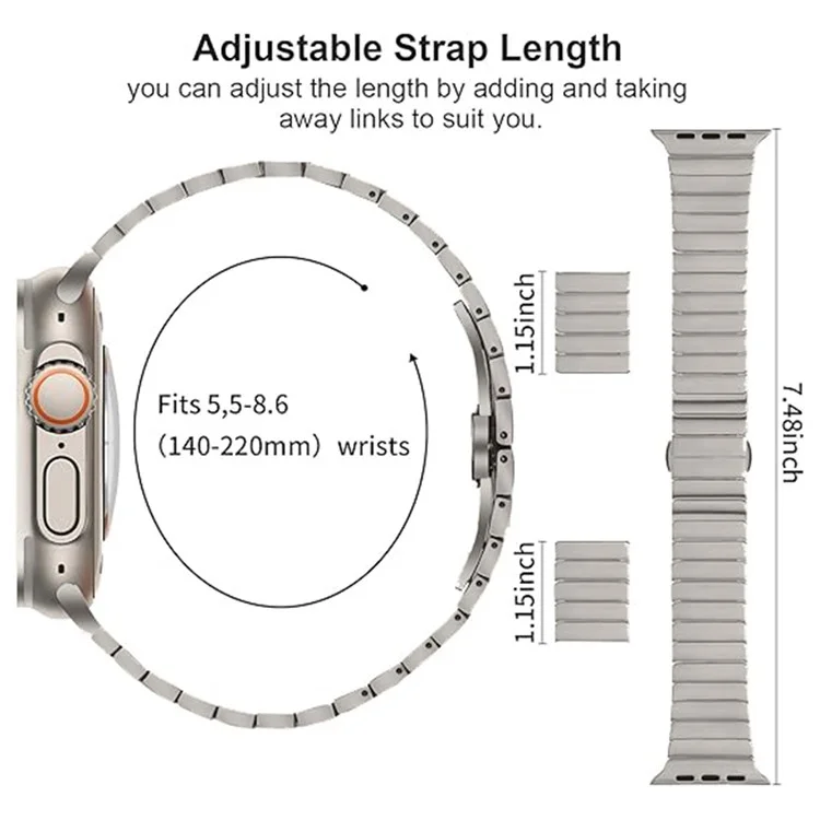 Watch Band For Apple Watch Series 10 9 8 7 SE 6 5 4 3 2 1 42mm 41mm 40mm 38mm 1-Bead Bamboo Link Stainless Steel Strap - Titanium
