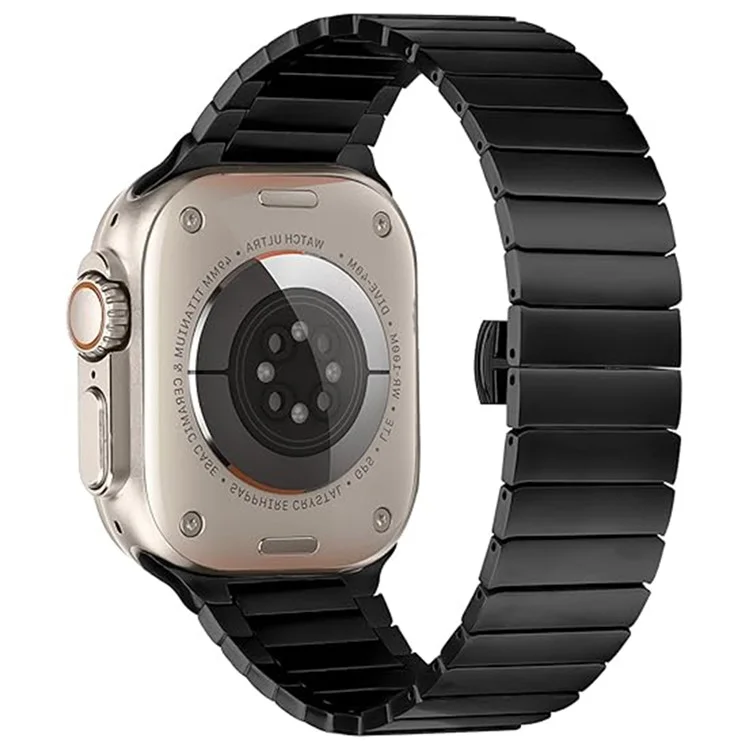 Watch Band For Apple Watch Series 10 Ultra 9 8 7 SE 6 5 4 3 2 1 46mm 49mm 45mm 44mm 42mm 1-Bead Bamboo Link Stainless Steel Strap - Black
