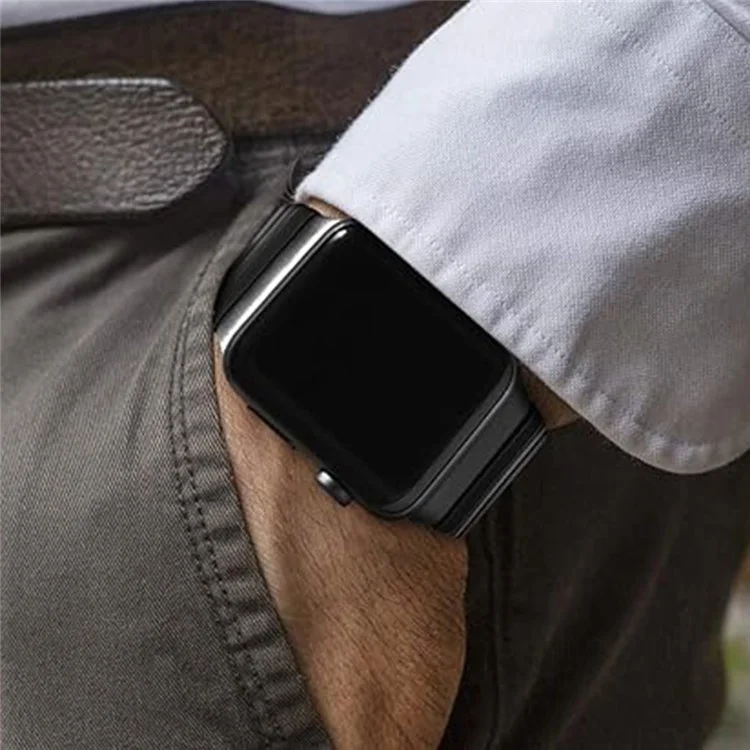 Watch Band For Apple Watch Series 10 Ultra 9 8 7 SE 6 5 4 3 2 1 46mm 49mm 45mm 44mm 42mm 1-Bead Bamboo Link Stainless Steel Strap - Black