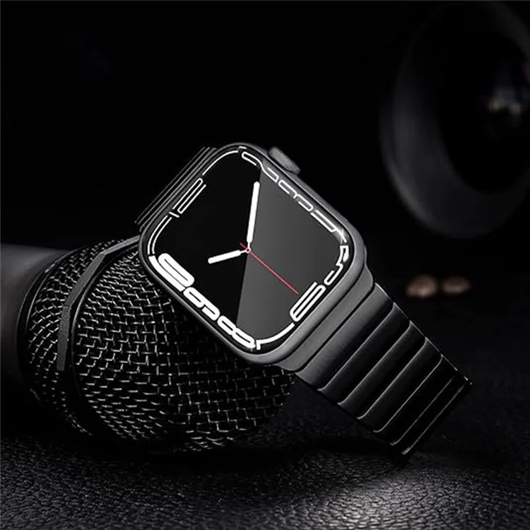 Watch Band For Apple Watch Series 10 Ultra 9 8 7 SE 6 5 4 3 2 1 46mm 49mm 45mm 44mm 42mm 1-Bead Bamboo Link Stainless Steel Strap - Black