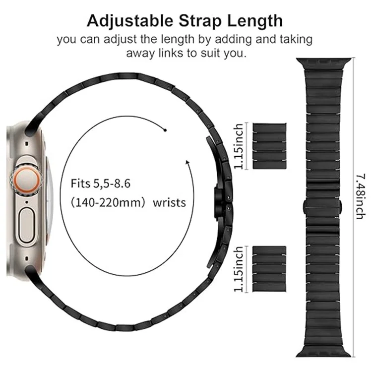 Watch Band For Apple Watch Series 10 Ultra 9 8 7 SE 6 5 4 3 2 1 46mm 49mm 45mm 44mm 42mm 1-Bead Bamboo Link Stainless Steel Strap - Black