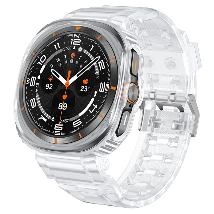 Correa de reloj para Samsung Galaxy Watch Ultra 47 mm, banda de reloj integrada de TPU+PC transpirable con carcasa - Transparente