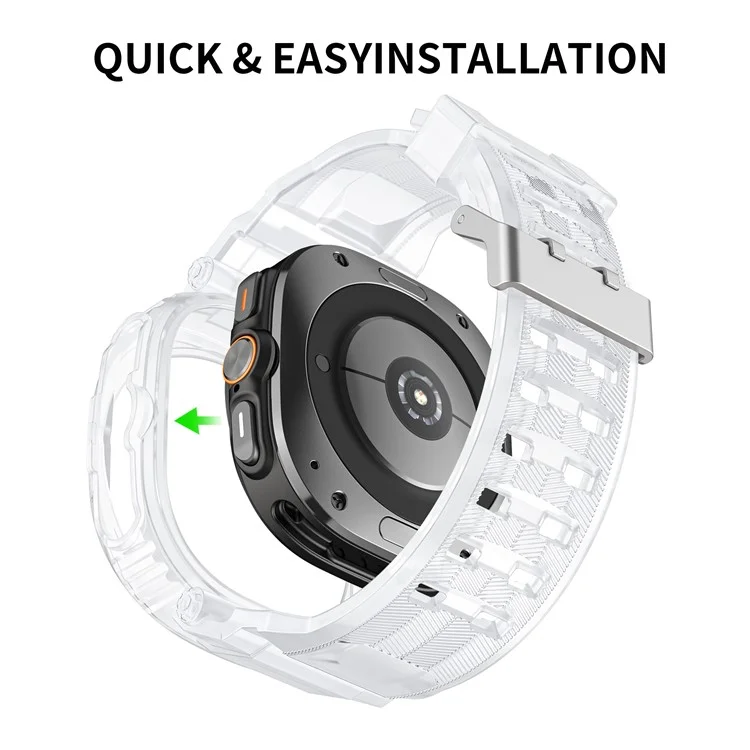 Correa de reloj para Samsung Galaxy Watch Ultra 47 mm, banda de reloj integrada de TPU+PC transpirable con carcasa - Transparente
