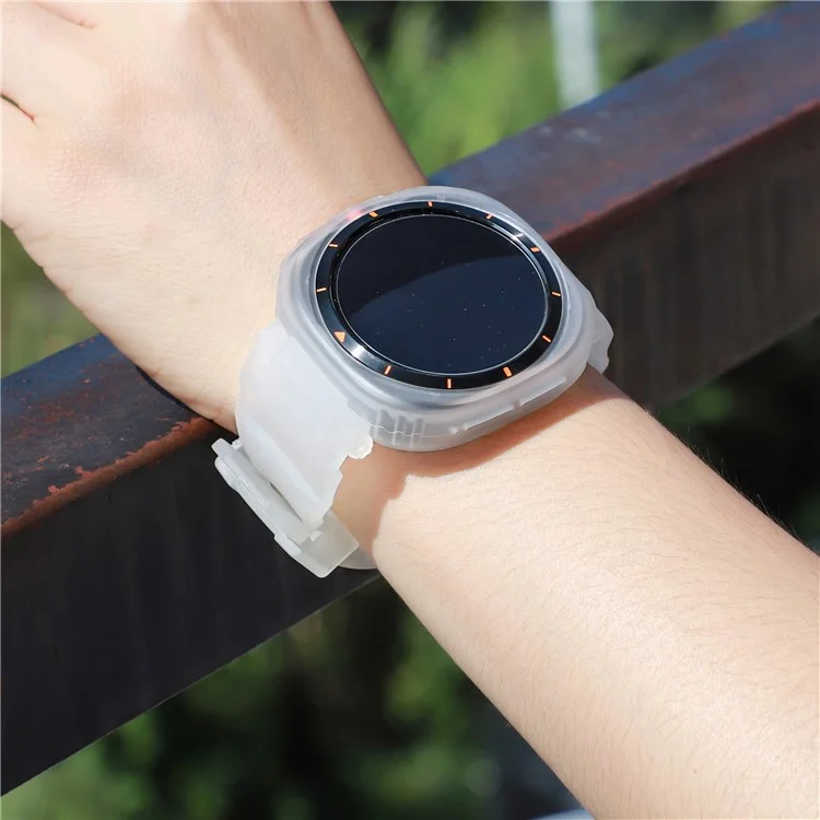 Correa de reloj para Samsung Galaxy Watch Ultra 47 mm, banda de reloj integrada de TPU+PC transpirable con carcasa - Transparente