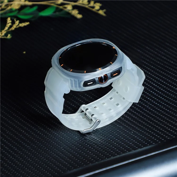 Correa de reloj para Samsung Galaxy Watch Ultra 47 mm, banda de reloj integrada de TPU+PC transpirable con carcasa - Transparente