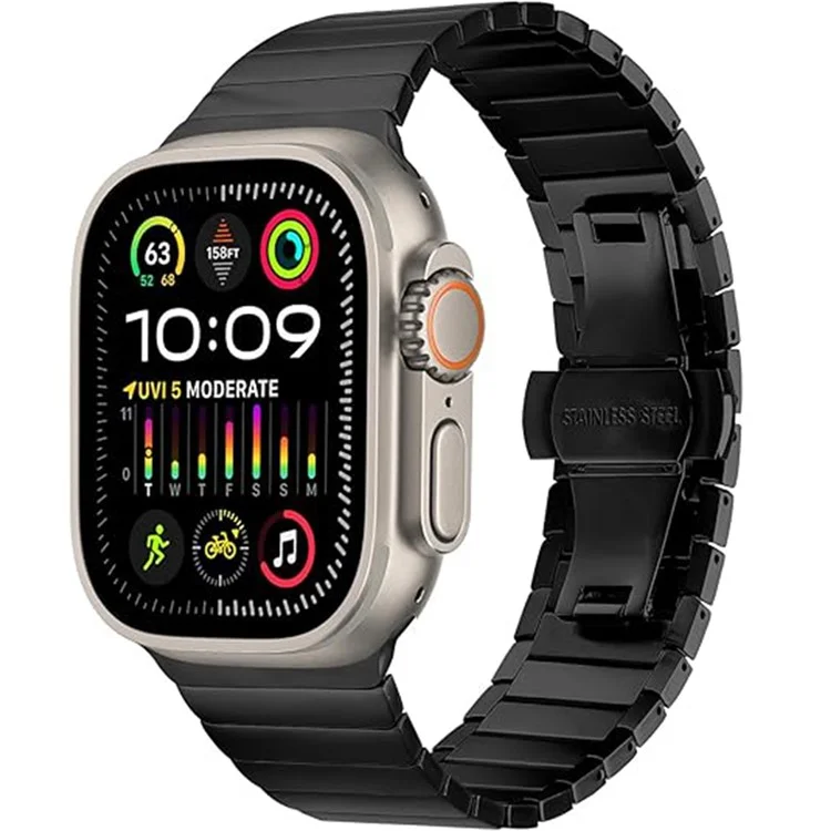 Cinturino per Apple Watch Series 10 Ultra 9 8 7 SE 6 5 4 3 2 1 46mm 49mm 45mm 44mm 42mm - Cinturino in lega di titanio con un anello in bambù - Nero
