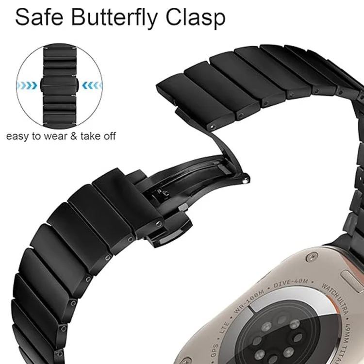 Cinturino per Apple Watch Series 10 Ultra 9 8 7 SE 6 5 4 3 2 1 46mm 49mm 45mm 44mm 42mm - Cinturino in lega di titanio con un anello in bambù - Nero