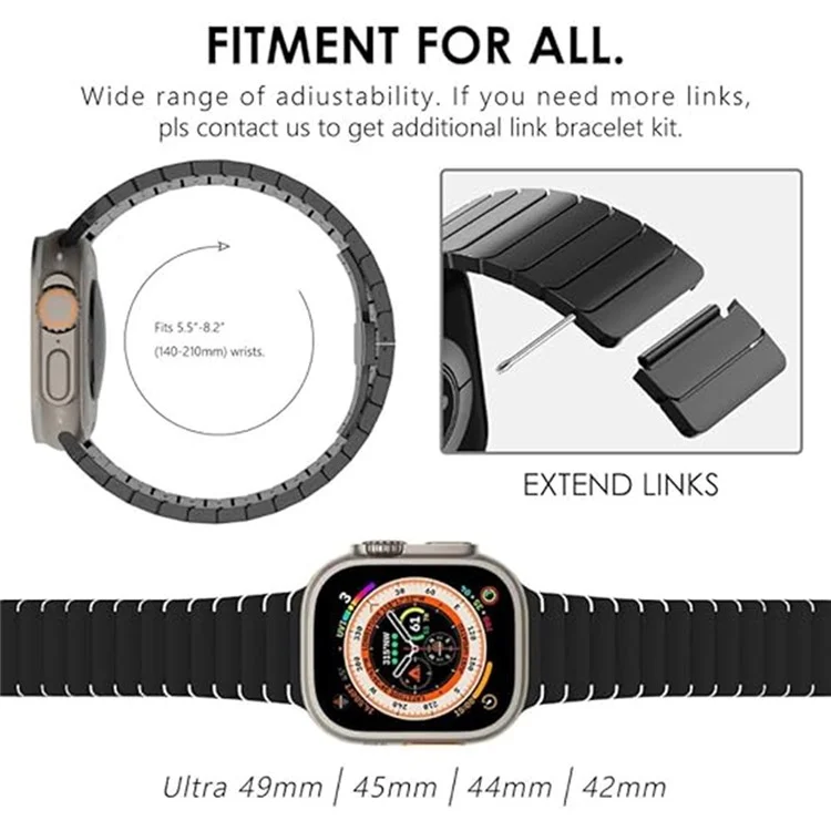 Cinturino per Apple Watch Series 10 Ultra 9 8 7 SE 6 5 4 3 2 1 46mm 49mm 45mm 44mm 42mm - Cinturino in lega di titanio con un anello in bambù - Nero